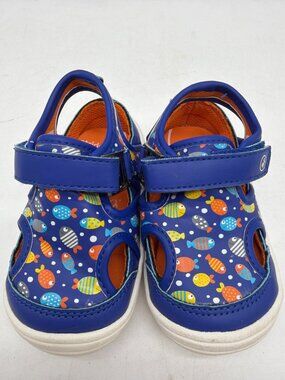 Stride Rite 360 Toddler Boys Blue Fish Print Sandals Size 4 Hook & Loop Closure